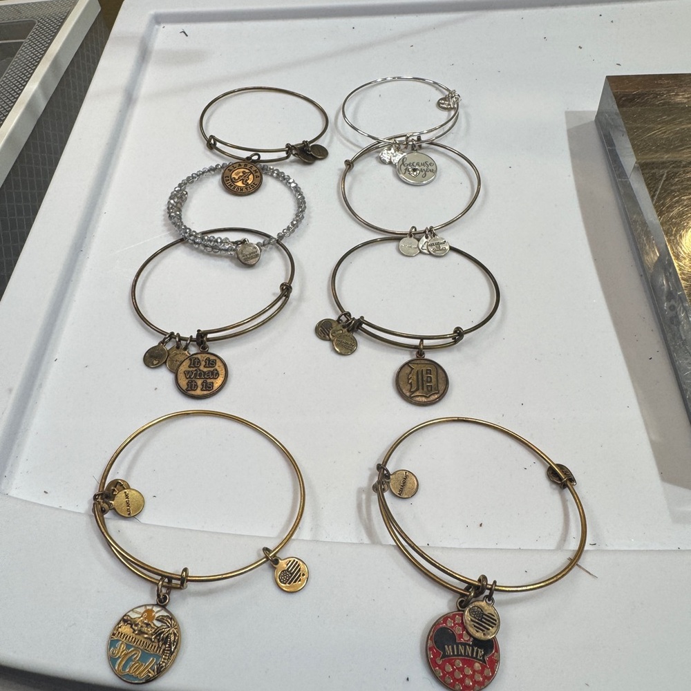 Alex And Ani Silver‎ & Bronze Tone Expandable Charm Bracelets 8 Lot COMPASS